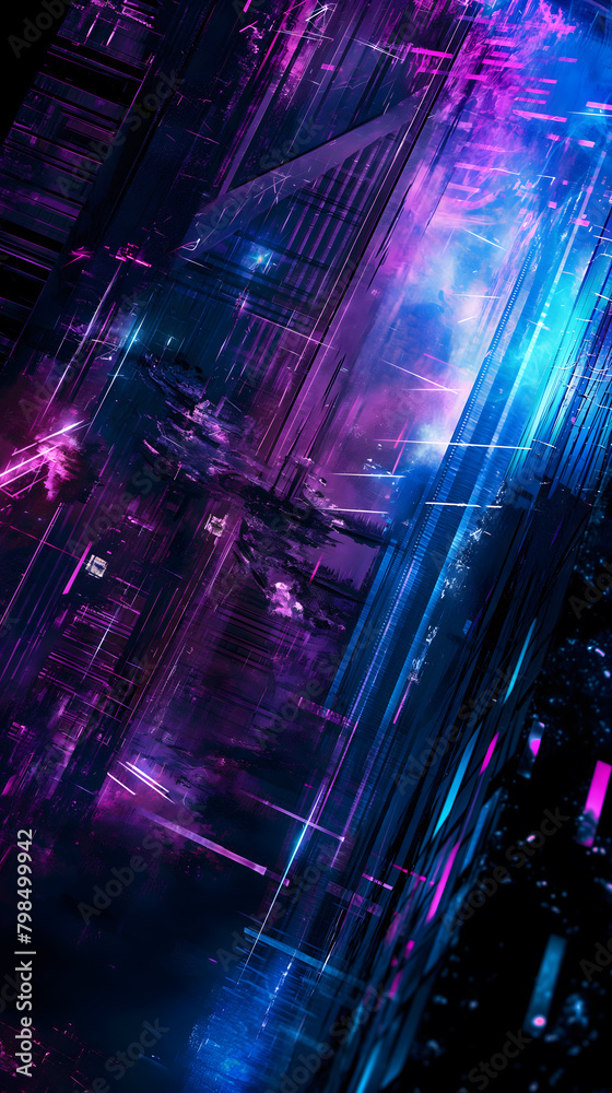 Futuristic Neon Cyberpunk Cityscape: Abstract Digital Art
