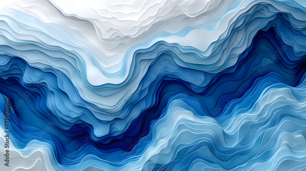 Abstract Blue and White Wavy Layers Resembling Agate or Marble