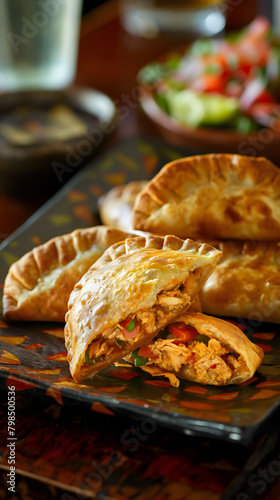 Delicious Chicken Empanadas Served on a Vibrant Plate © slonme