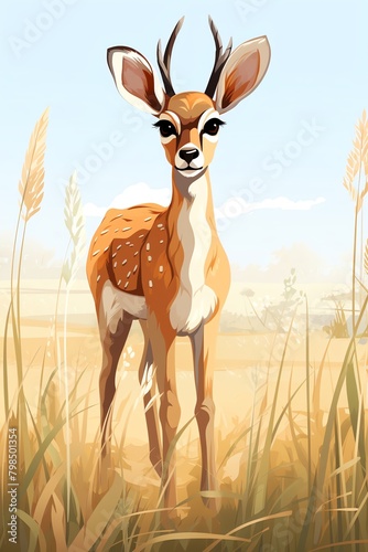 Antelope Graceful antelope in a lush green meadow hand drawing cute owl isolated on white background