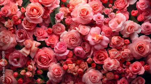Vibrant Array of Various Pink Roses in Full Bloom