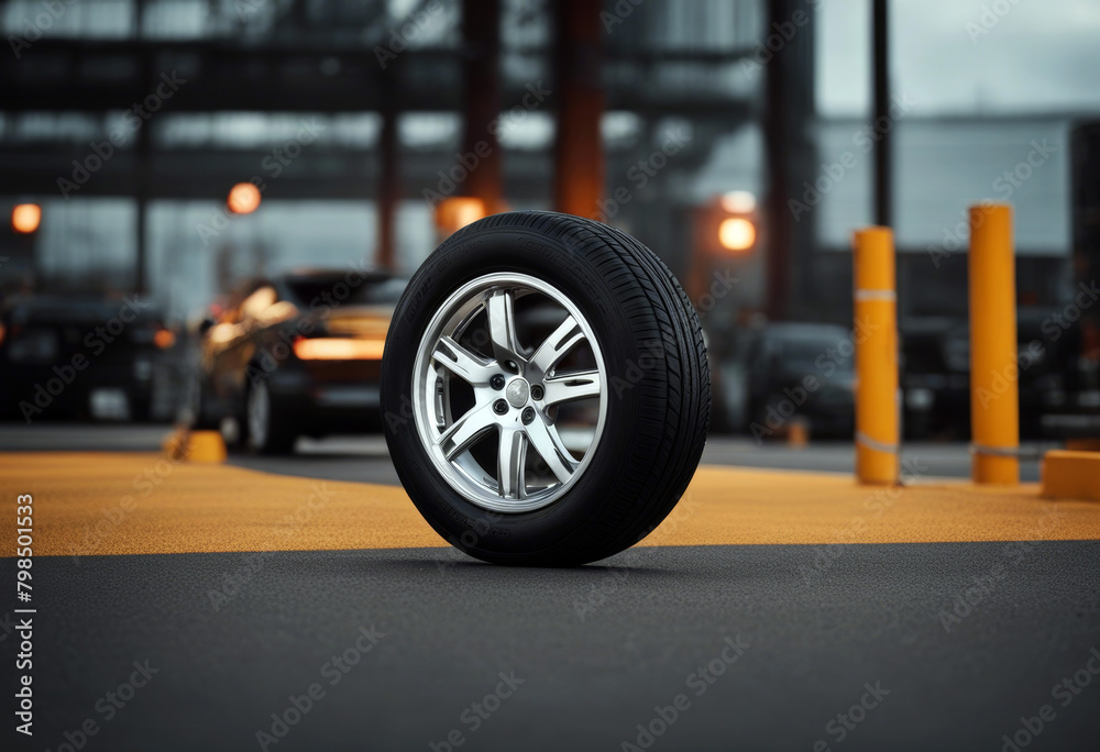 illustration 3d rim asphalt car standing tyre tire wheel background black auto new vehicle automobile rubber transportation closeup detail race clean three-dimensional