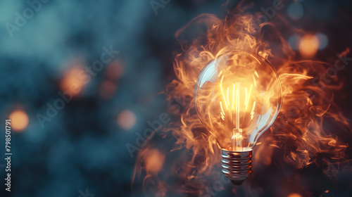 Illuminating Ideas: Light Bulb Engulfed in Flames on a Blurred Background