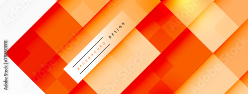 Vibrant orange and amber rectangles create a colorful geometric pattern on a yellow background, accented by a white border. Closeup view reveals tints of magenta