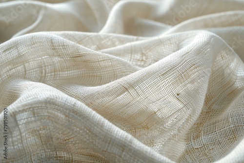 Delicate woven white linen textile texture. photo