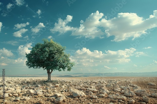 A solitary tree thrives amidst the harsh and arid desert environment