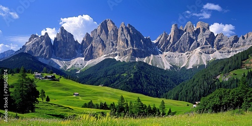 A range of peaks in the Dolomites of Europe.