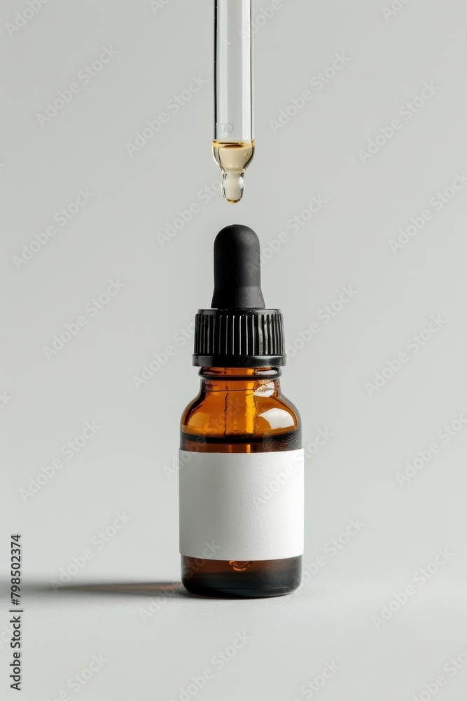 The serum was packaged in a sleek glass dropper bottle with a clean label and a pipette positioned above it. The serum was packaged in a sleek glass dropper bottle with a clean label and a pipette positioned above it.