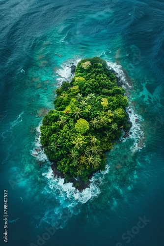 A bird's eye view of a vibrant tropical paradise captured by a drone. © tonstock