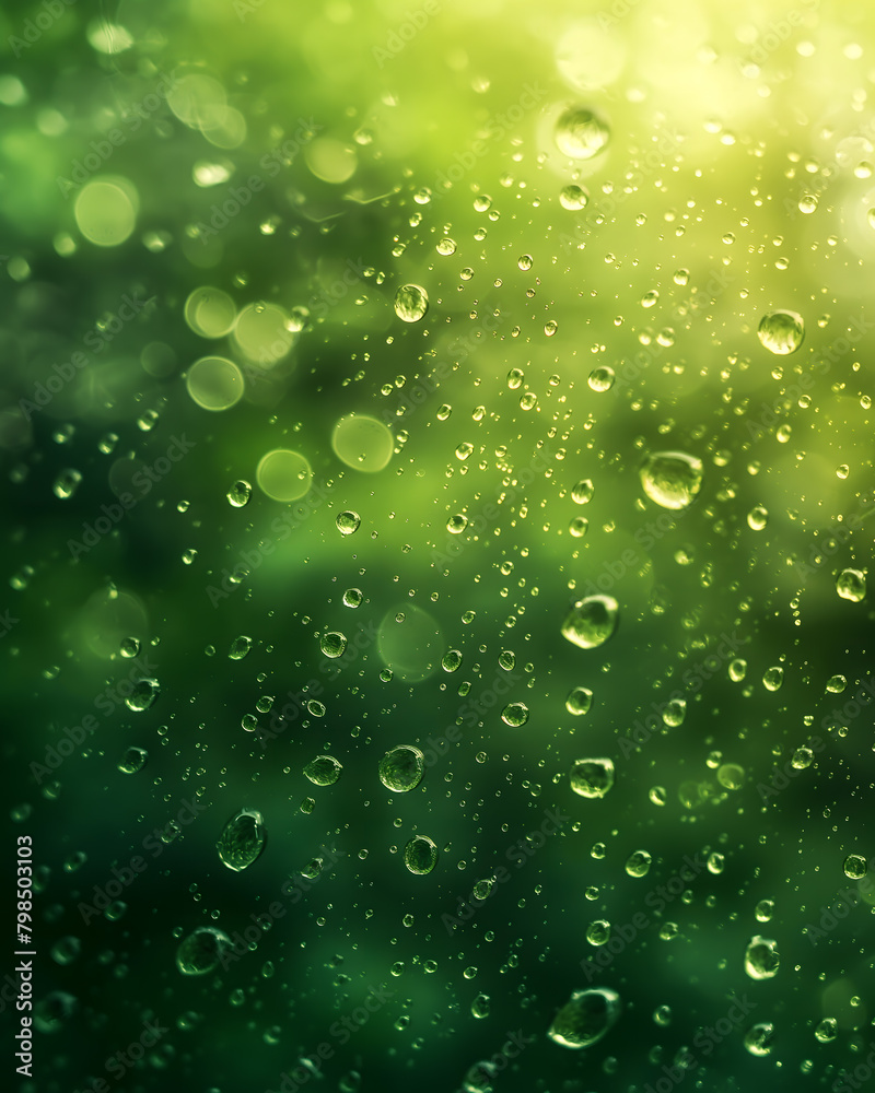 Close-Up View of Fresh Water Droplets on a Vibrant Green Leaf Surface