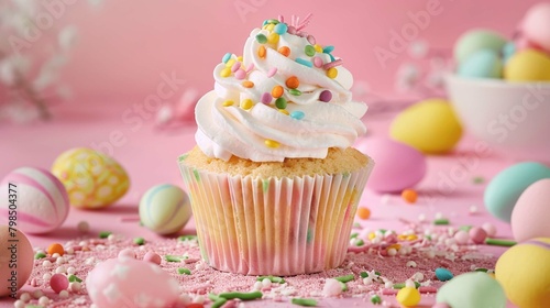 easter cup cake on pink back ground 