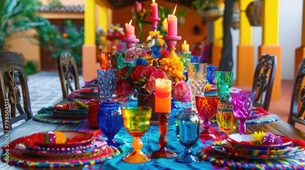Naklejka premium Vibrant and festive table adornments to kick off the Fiesta celebrations in style