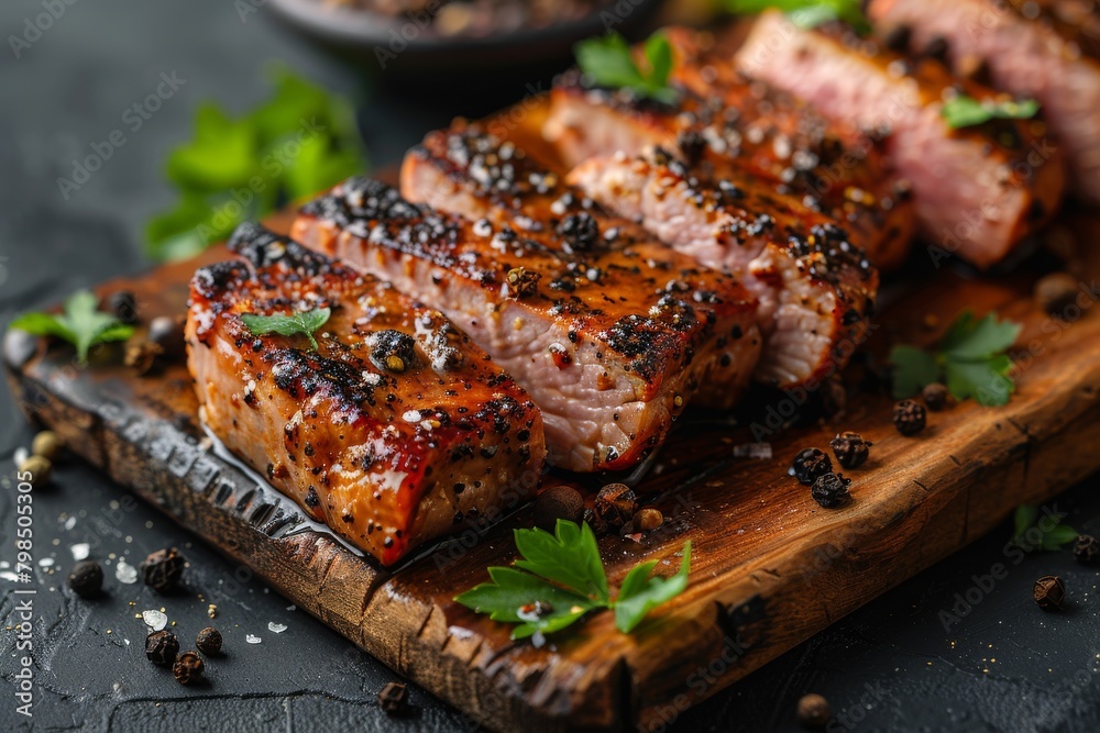 Juicy Grilled Steak on Wooden Board Juicy Grilled Steak on Wooden Board