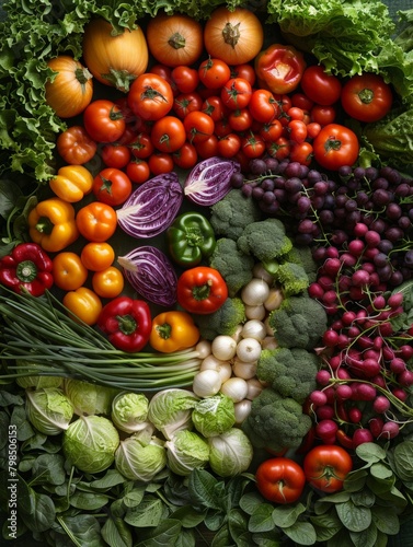 A creative composition of various colorful vegetables arranged in a spiral pattern.