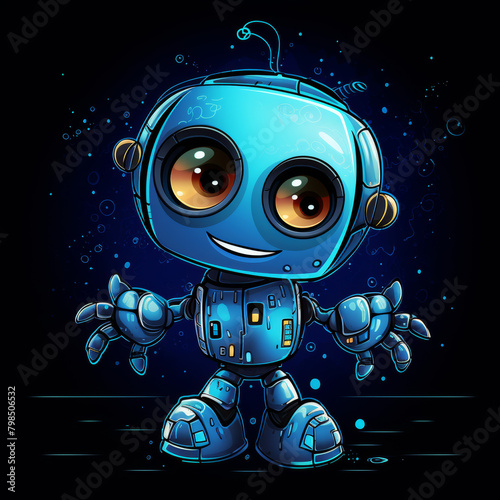 Cute Blue Robot Character on Dark Background  