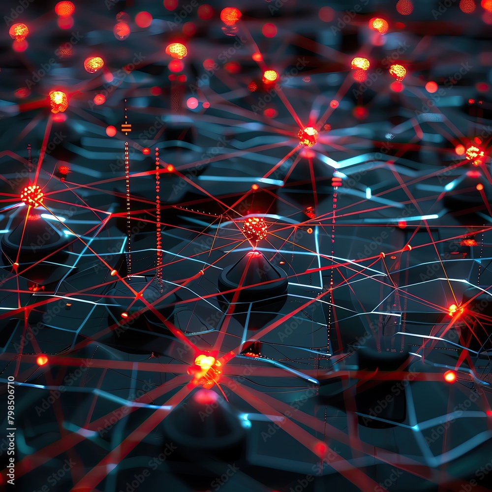 Block Incomming Network 3D rendered network grid with dynamic firewall defenses actively ...
