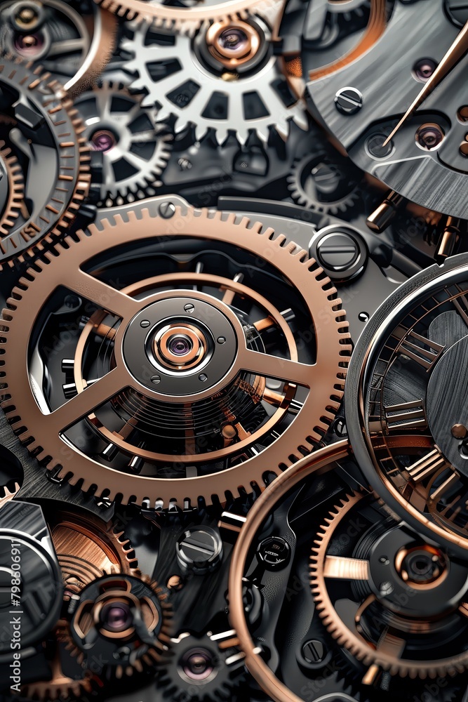 Close up of intricate watch gears, revealing the precision mechanics of modern timekeeping devices Close up of intricate watch gears, revealing the precision mechanics of modern timekeeping devices