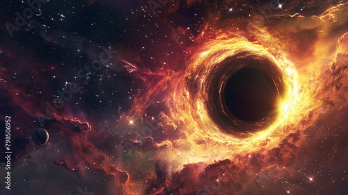 Black Hole with Glowing Energy and Starry Background 