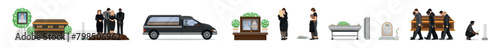 Set of clip art for funeral on white background