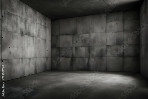 A large  empty room with grey walls and a grey floor