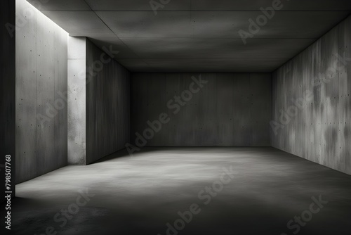 A large, empty room with a concrete ceiling and walls