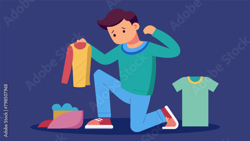 A person with SPD feels uncomfortable wearing certain clothing materials and can be seen fidgeting and pulling at their clothes.. Vector illustration
