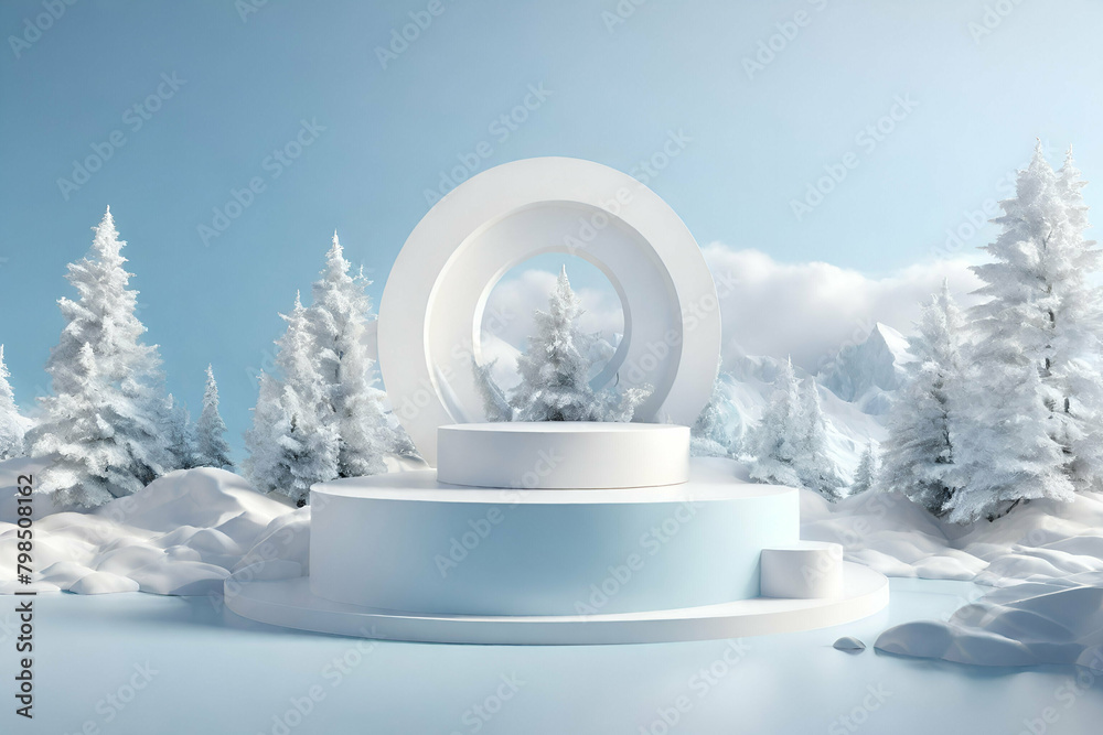 Abstract Winter landscape scene with a podium Abstract Winter landscape scene with a podium