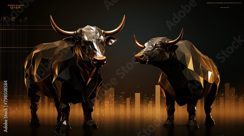 Bull and bear financial infographic symbolizes market trends with clarity and impact. This visual representation captures the dynamics of stock market movements succinctly photo