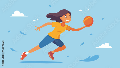 A young girl with ADHD playing a game of adapted ultimate frisbee channeling her energy and finding a sense of belonging within the team.. Vector illustration