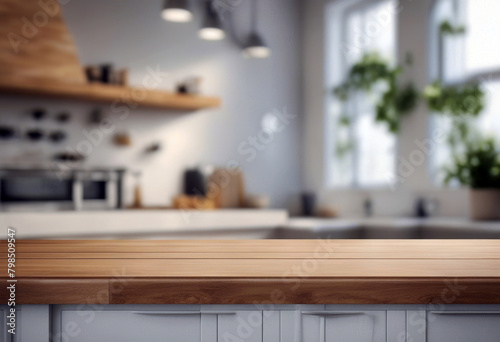'kitchen bokeh wooden table interior montage defocused daylight blurred white product top background splay flare poduim banner wood business sink' photo