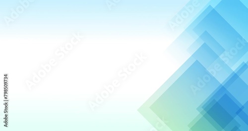 Loop animation of transparent blue and green triangles on the right side of a white background with space for text. Suitable as a background for opening titles or presentations. UHD 4K 4096x2160 video