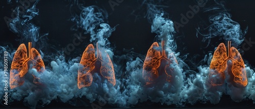 A sequence of images depicting different stages of lung recovery after quitting smoking