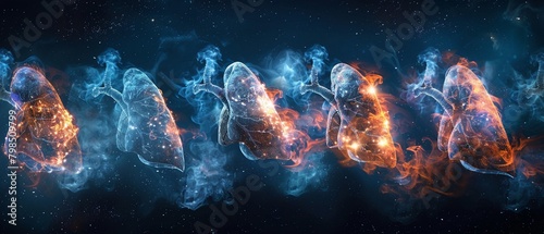 A sequence of images depicting different stages of lung recovery after quitting smoking photo