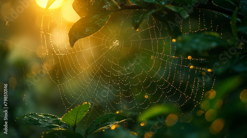 The pearl spider is building a spider web on the tree