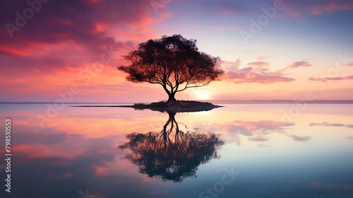 A large tree stands alone in the middle of a lake © Ps_Studio21