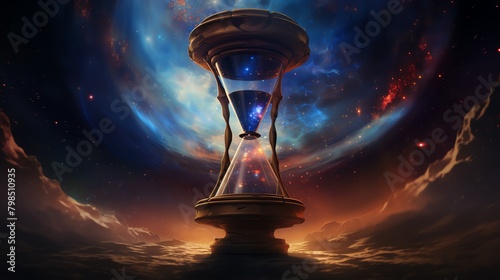 Majestic view of the Hourglass Galaxy, captured in an illustration with swirling stars and bright galactic cores in the vast cosmos. photo