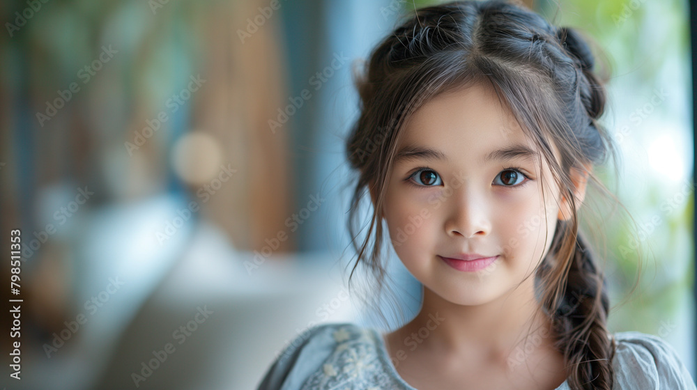 Fototapeta premium Portrait of happy Asian girl wearing princess dress with copy space