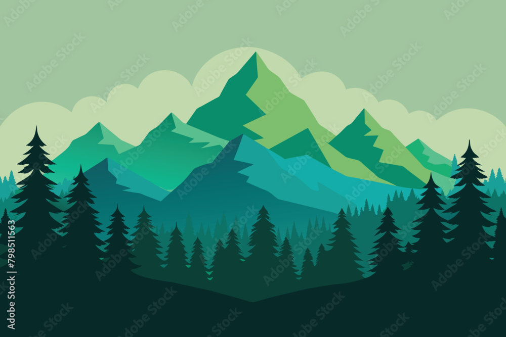 forest mountain silhouette flat design vector illustration good for background, game art, banner, backdrop, tourism design, apps background vector