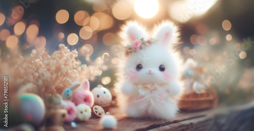 Baby cute fluffy doll flower and bokeh background, content space photo