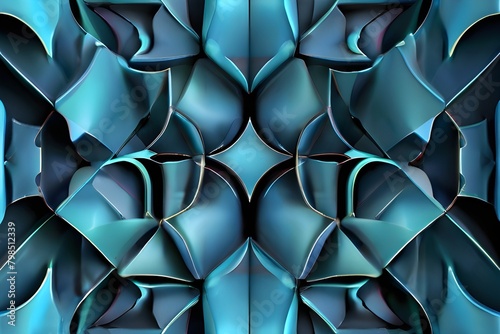 Abstract 3D pattern in blue and turquoise. Modern wallpaper with graceful shapes. Generative AI