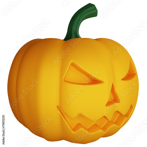 Pumpkin clipart flat design icon isolated on transparent background, 3D render Halloween concept
