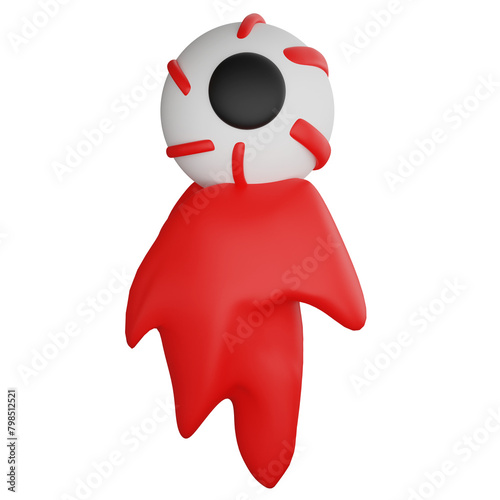 Scary eye Halloween clipart flat design icon isolated on transparent background, 3D render Halloween concept