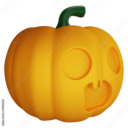 Pumpkin clipart flat design icon isolated on transparent background, 3D render Halloween concept