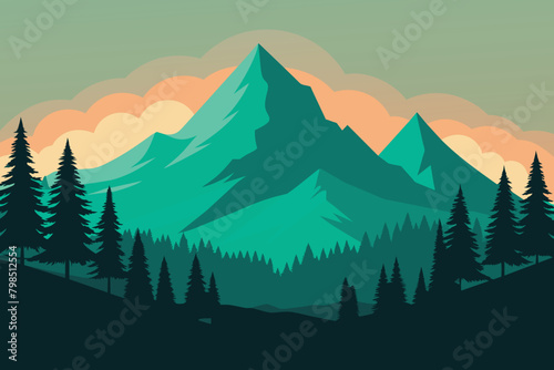 forest mountain silhouette flat design vector illustration good for background, game art, banner, backdrop, tourism design, apps background vector