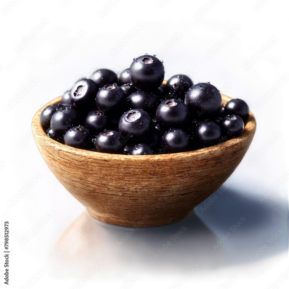 Acai Berry Euterpe oleracea Dark almost black acai berries presented in a miniature wooden bowl Acai Berry Euterpe oleracea Dark almost black acai berries presented in a miniature wooden bowl