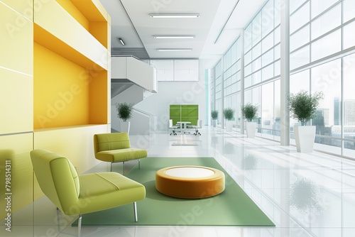 Professional Spaces: Abstract Modern Furniture Business Environment in Cool Colors