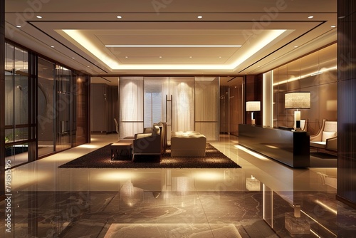 Modern Corporate Office Space: Luxe Blending of Spacious Designs with Cool Palette and High-Key Lighting