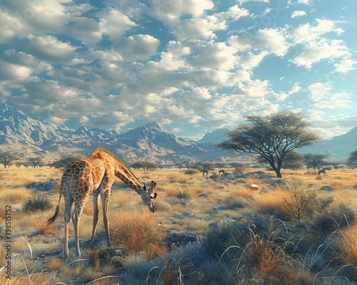 Random wild animals grazing in the savannah, photorealistic image with natural lighting ,3DCG,high resulution photo