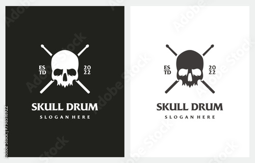 Skull Head with Drumstick Silhouette logo design icon vector