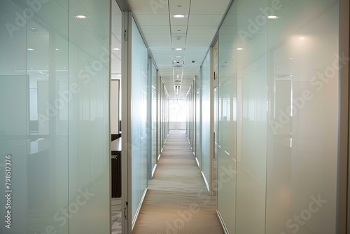 Modern Luxury Office Interiors: Sleek Corridors, High-End Decor & Soft Illumination